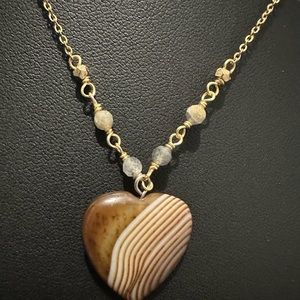 Lucky Brand Gold-Tone Heart Semi-Precious Accents Pendant Necklace
